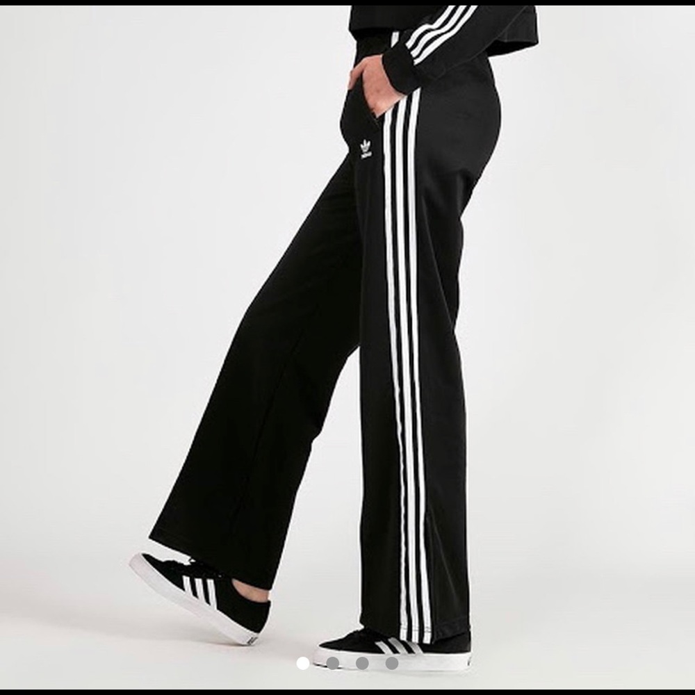 adidas 3 stripe track pants black straight leg